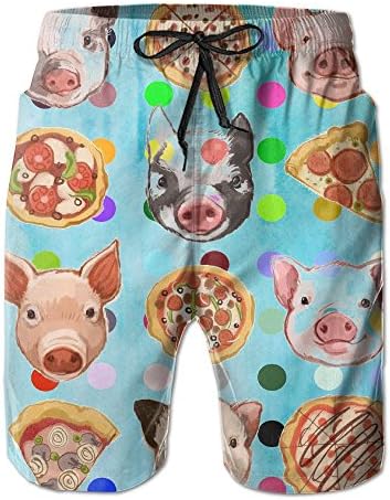 Langfujing Pigs And Pizza Men's Quick Dry Swim Trunks Beach Shorts