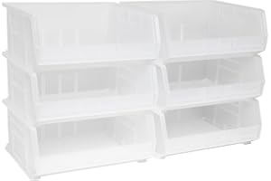 Akro-Mils 30250 AkroBins Plastic Storage Bins, Space-Saving Stackable Bins for Garage, Pantry, Craft Organization, 15" x 16" x 7", Clear, 6-Pack