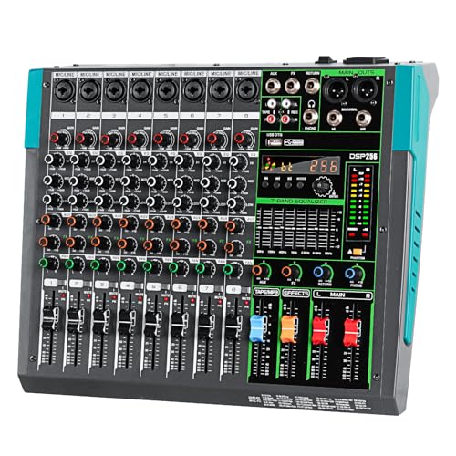 Depusheng PA8 Professional Audio Mixer Sound Card Console System Desk Interface 8 USB Bluetooth MP3 Input Computer Power Supply Phantom 48 V Reverb Effect 256 Integrated Black