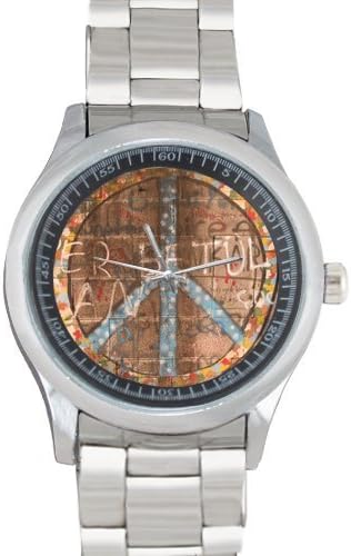 Men's and Boy's Watch Stylish Peace Symbol and Graffiti Metal Watch(40mm dia,stainless band)