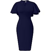 Memoriesea Women's Elegant Ruffle Sleeve Formal Party Cocktail Pencil Midi Dress