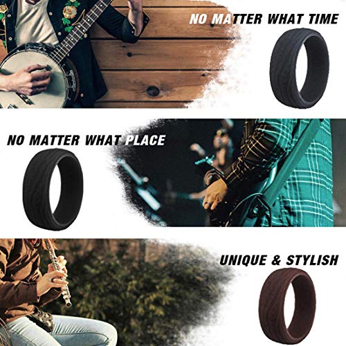 SOVSEFD Silicone Wedding Ring Band for Men 12 Pack Size 11 12 13 Step Edge Sleek Design and Bark Texture Rubber Wedding Bands Rings 8.7mm Wide,Skin Safe,Durable(12 Color,10.5-11(20.6mm/0.81inch))