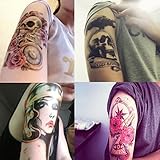 DaLin 4 Sheets Rocking Your Life Temporary Tattoos Flower Skull, Rock Lady