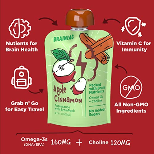 Brainiac Applesauce Pouches with Omega3s, Apple Cinnamon, 20 Count, 3.