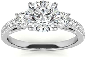 Luyona Three Stone Moissanite Wedding Anniversary Engagement Ring for Women 1-1/2 Carat (ctw) Round Cut Wedding Anniversary Promise Rings