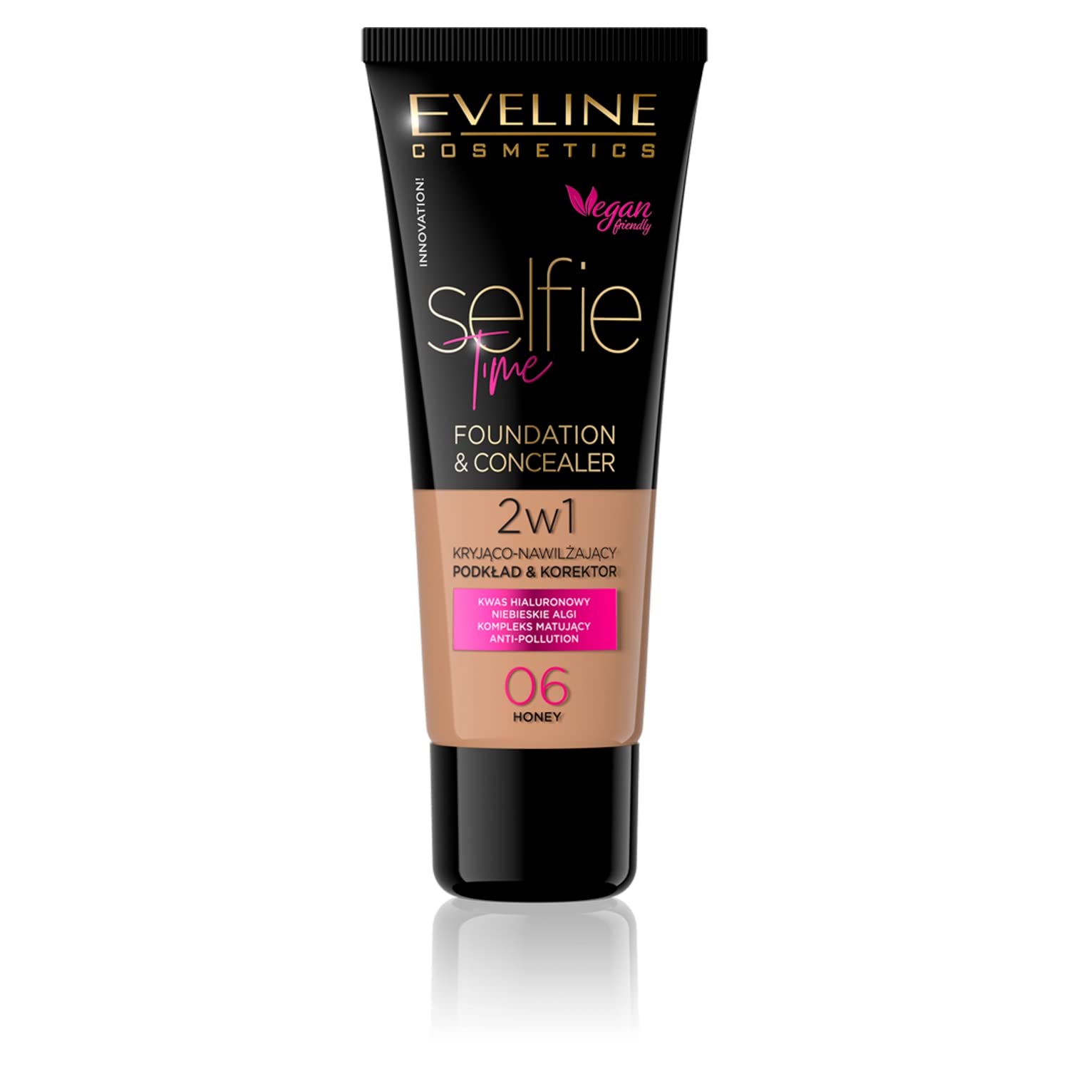 Eveline Cosmetics Selfie Time Covering and Moisturising Foundation and Concealer 2-in-1, 30 ml, No. 06 Honey