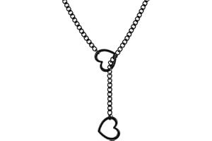 KOFISNI Heart O-ring Slip Chain Necklace for Women Punk Rock Stainless Steel Cuban Long Handmade Necklace Y-Necklace Jewelry Gifts Adjustable Lariat Y-Necklace Locker With Key