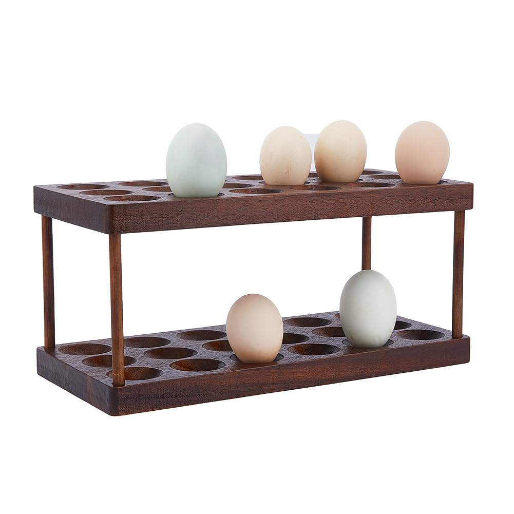 SUPERFINDINGS 36 Holes Wooden Egg Container Rack Egg Storage Display Rack 2 Tier Wooden Egg Tray Holds Egg Container Egg Holder Countertop Egg Tray Organizer Egg Storage Trays Stackable
