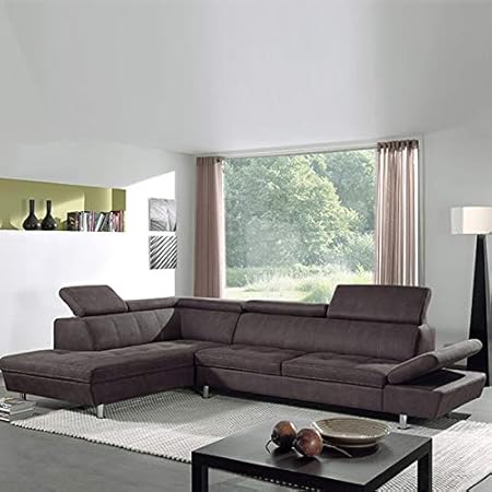 Nouvomeuble Canape D Angle Marron En Tissu Elton Amazon Fr