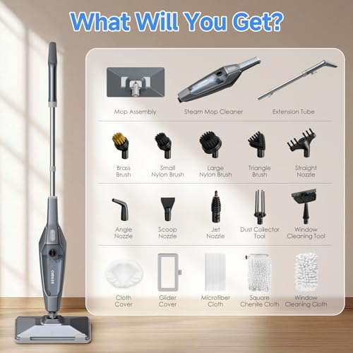 SENMO Steam Mop, 14-in-1 Detachable Steam Cleaner for Home and Floor, 1300W 228°F Deep Cleaning MultiPurpose Floor Steamer with 14 Attachments for Hardwood Floors, Tile, Grout, Furniture, Carpet, Wall