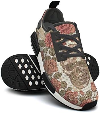 NAFG59Q Men's Athletic Running Shoes Fashion Sneakers Fitness Shoes Soft Sole Lightweight Breathable Roses Flower Skulls Death Casual Walking Sneakers