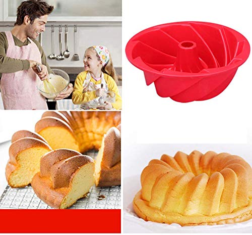 Bundt Pans 6 1/2 Inch,Silicone Baking Molds,Grade Fluted Round Cake Pan,Non-Stick Cake Pan for Bread,Gelatin,Jello,Buntcake,Tube Bakeware for Oven and Instant Pot,DIY Baking Tool Red - Thumbnail 4