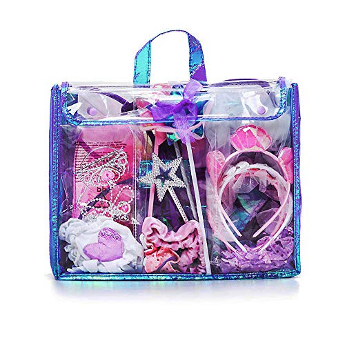 Sinuo Girl Dress Up Set Princess, Fairy and Mermaid Role Play Costumes Christmas Party Dress-up Trunk with Accessories 25pcs Girls Pretend Costume for Kids Age from 2-5