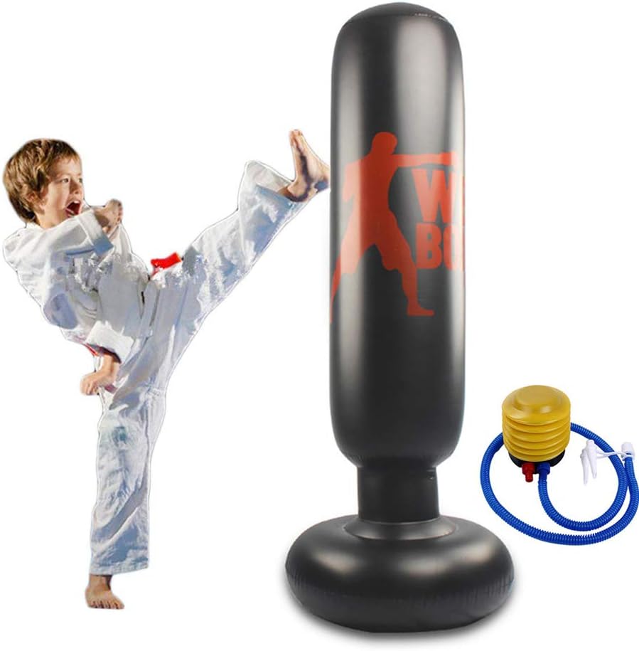 Eforoutdoor Punching Bag for Kids, Inflatable Punching Bag Free Standing Boxing Bag Immediate Bounce-Back Great for Practicing Karate, Taekwondo, MMA,63inch (Include Foot Pump)