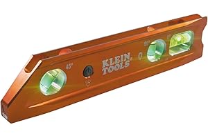 Klein Tools 935RBLT Level, 9-Inch Lighted Torpedo Level with Magnet, 0/45/90 Degree Vials and V-Groove, Water and Impact Resi