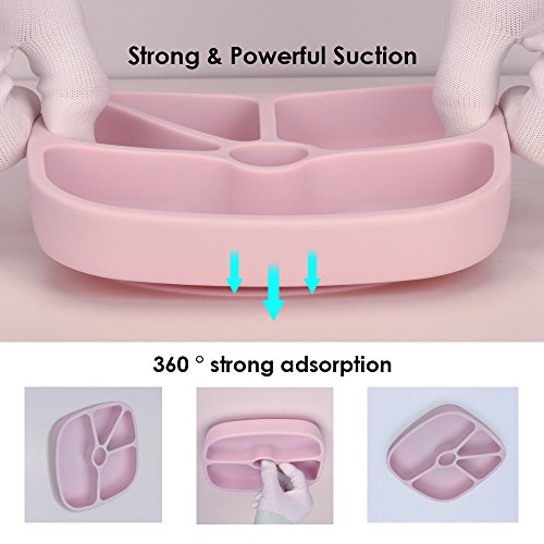 TTLIFE Baby Place-mats Silicone Plates for Toddlers,Kids,Non-Skid Suction Bottom,Baby Trays for Eating, Feeding Tray, BPA Free,Dishwasher Safe + A Portable Bag - Pink - Thumbnail 3