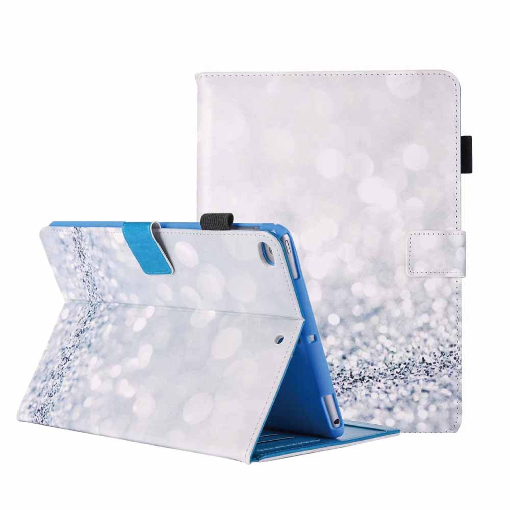 iPad Mini 4 Cover, Mini 3 / Mini 2 / Mini Case, Bling Glitter Colorful Painting PU Leather Flip Wallet Stand Smart Cover with Auto Wake/Sleep Function for Apple iPad Mini 1/2 / 3/4,Silver Sand