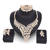 EVERRICH Crystals Bridal Flower Circle Tear Drop Rose Gold Plated Earring Necklace Wedding Engagement Jewelry Sets,4 Pairs