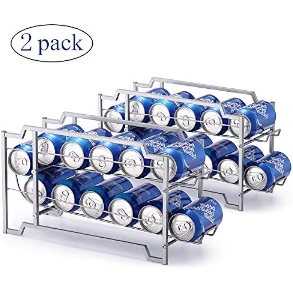 2Pack Soda Can Beverage Dispenser Rack, Stackable Storage Organizer
