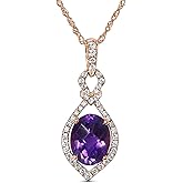 KOKAV 14K Rose Gold Oval Genuine Amethyst 1-3/4Ct with Diamonds Pendant Necklace