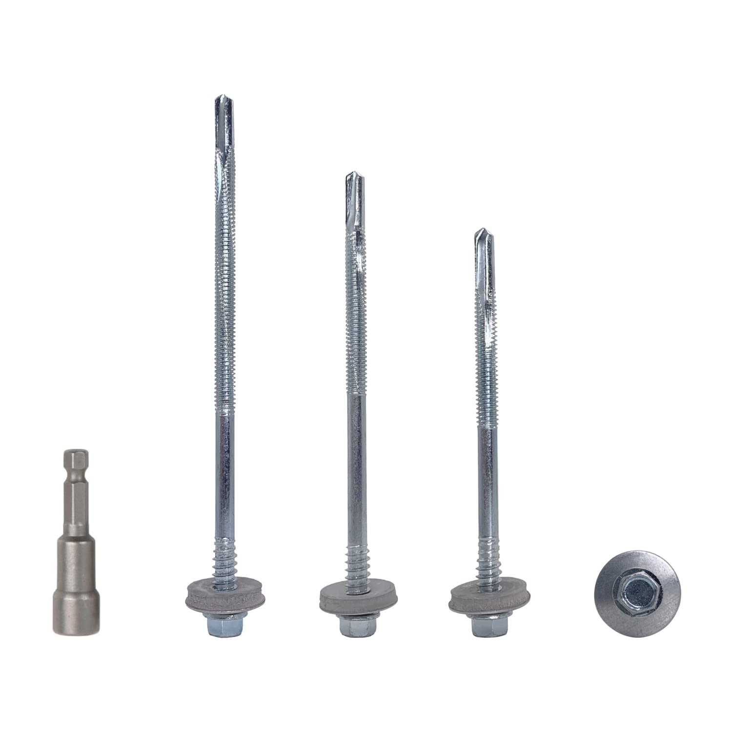 Marcopol (Pack of 30 pcs) Zinc Plated Steel, Hex Head Self Drilling 5.5 x 150 mm Screws With EPDM Washers for Fixing Sandwich Panels (30, 5.5 x 150 mm), Silver