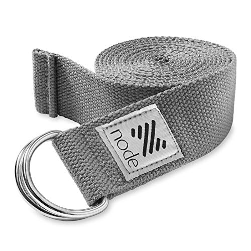Node Fitness 8′ Premium Woven Cotton Blend Yoga Strap with D-Ring Buckle for Stretching – Gray