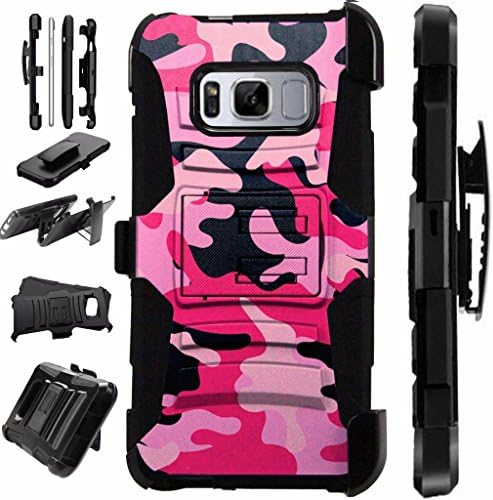 For Samsung Galaxy S8 Plus Case / Galaxy S8 Edge Case / Galaxy S8 Edge Case Armor Hybrid Case Silicone Cover Kick Stand LuxGuard Holster (Pink Black Camo)