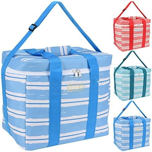 Large 20 Litre Stripe Cooler Bag Cool Box BBQ Picnic Travel Camping Food Drinks Storage (Stripe Blue)