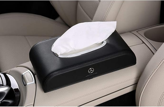 Amazon メルセデスベンツ 車用 ティッシュケース 車載 ティッシュカバー 車 専用 ティッシュボックス くるま用 ロゴ入り 革 Puレザー ティッシュホルダー 車用品 車内収納 インテリア 卓上収納ボックス 高級 便利 高い質感 ブラック 車用ティッシュカバー ボックス