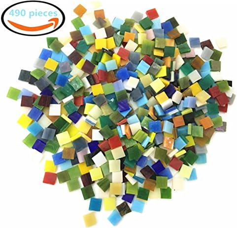 490 Pieces Mixed Colors Mosaic Tiles Glass Mosaic for Home Decoration Crafts Supply, 0.4 by 0.4 inches,300 g