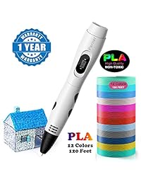 Parner   Bolígrafo de dibujo 3D con pantalla LED, 12 colores, relleno de filamentos PLA seguro, fácil de usar, bolígrafos de escritura 3D para niños y adultos