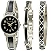 Anne Klein Women's AK/2052BKST Premium Crystal Accented Gold-Tone and Black Bangle Watch with Bracelet Set