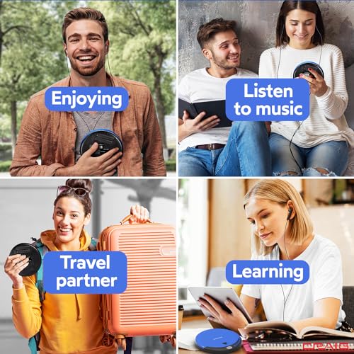 Craig CD2808-BL Personal CD Player with Headphones in Blue and Black | Portable and Programmable CD Player | CD/CD-R Compatible | Random and Repeat Playback Modes |