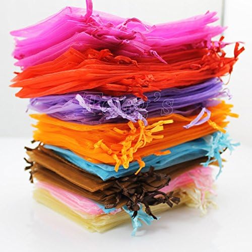CYNDIE Hot Sale New 100 Pieces Sheer Organza Wedding Party Favor Decoration Gift Candy Bags Pouches Blue 7X9cm(Small Bags)