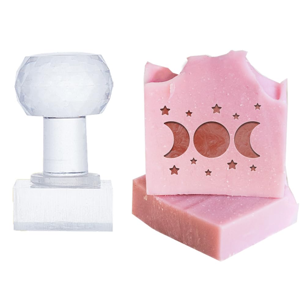 PH PandaHall Moon Soap Stamps, Star Soap Embossed Stamps Clear Acrylic Stamps Square Handle Soap Stamps for Ramadan Eid Mubarak Soap Cookie Clay Pottery Stamps Cookie Mastic Making Projects