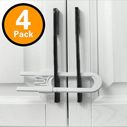 Sliding Cabinet Lock, Childproof Baby Safety Locks, U Shaped Cabinet Latch for All Kinds of Handles (4 Pack, White) - Thumbnail 7