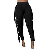 Mintsnow Women's Fringe Pants Casual High Waist Tassel Bodycon Pants Skinny Long Jogger Legging Pants Sweatpants Streetwear
