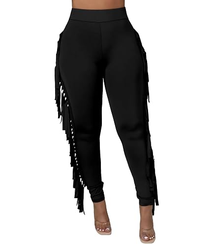 Firzero Women's Fringe Pants Sexy Casual High Waist Solid Color
