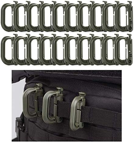Molle Attachments Carabiner Clip Keychain Military Multipurpose Plastic Small D-Ring Grimloc Locking for 1”Molle Webbing EDC Tactical Backpack Accessoies (Set of 20)