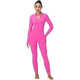 Sunzel Long Sleeve Jumpsuits for Women, Ribbed One Piece Casual Yoga Workout Zip Front Bodycon, Legging Fit & Thumbhole