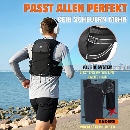 ONETOALL Women's Running Vest with 2 Foldable Water Bottles, 500 ml, Hydration Vest Running Vest Running Backpack Hydration Backpack Reflective for Marathon Trail Running Jogging Cycling