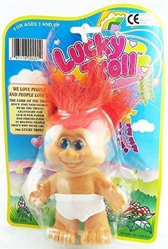 Lucky Troll Christmas Gift Doll Wearing A White Short New Blue Eyes And Orange Hair Trolls 5" Height