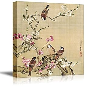 Wall26-Canvas Wall Art-Traditional Meticulous Flower-and-Bird Painting-Giclee Painting Wall Art for Bedroom Living Room Home Decoration - 12x12 inches