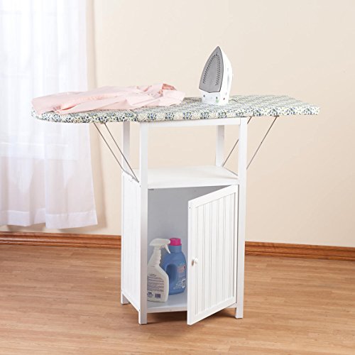 OakRidge Deluxe Ironing Board with Storage Cabinet, Perfect for Small Spaces with Extra Storage, Folding Station, Crafted with 100% Durable Wood, White Design – Measures 36.5