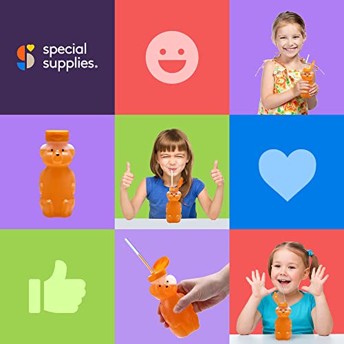 Special Supplies Honey Bear Straw Cup with Long Straws, 6 Pack, Squeezable Therapy and Special