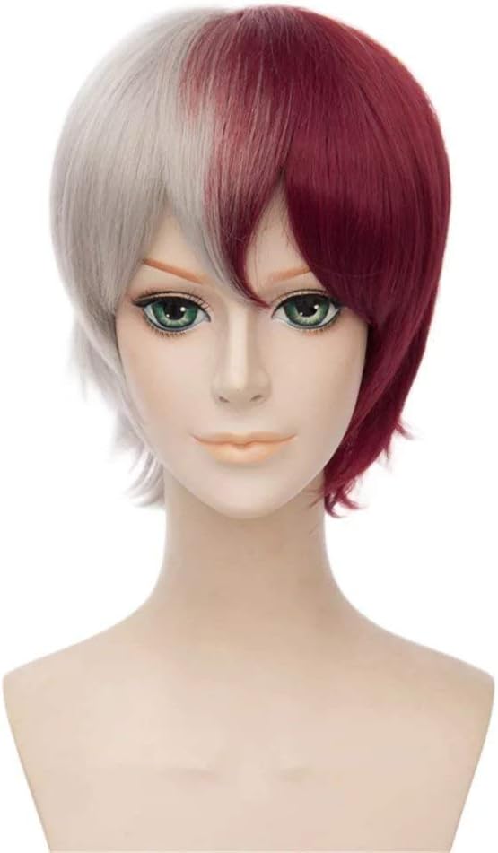 FVCENT Short Straight Half Silver White and Half Half Dark Red Cosplay