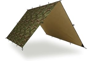 AquaQuest Defender Camping Tarp - Heavy Duty Tent Shelter or Rain Fly - Waterproof Camping Essentials for Hiking, Bushcraft & Hammock, 10 x 7 ft, Woodland Camo