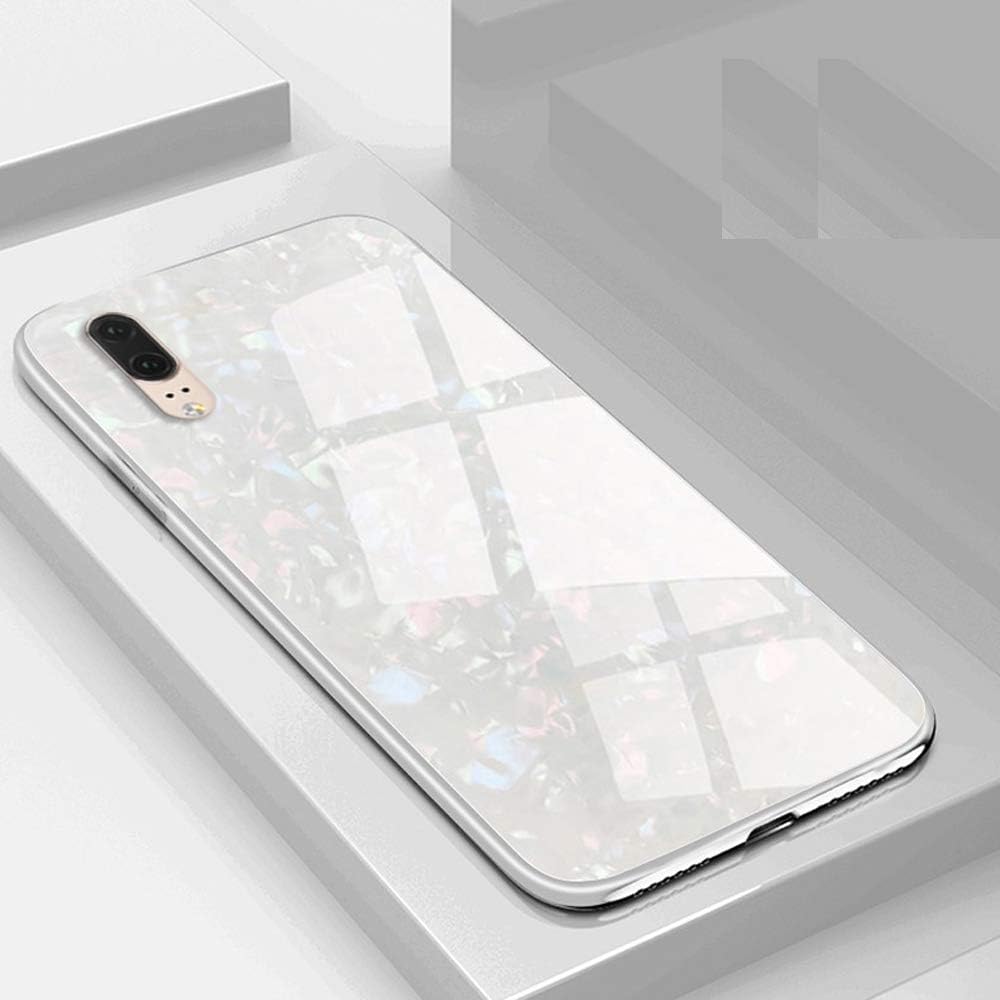 EYZUTAK Shell Design Case for HUAWEI Mate 20 Pro,Ultra Thin Tempered Glass Hard Back Anti-Scratch TPU Bumper Shockproof Case for HUAWEI Mate 20 Pro - White