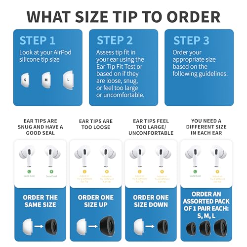 Comply Memory Foam Replacement Earbud Tips for Apple AirPods Pro 1 & 2 | Ultimate Comfort, Secure Fit, Superior Noise Isolation | Anti Slip, Prevent From Falling Out | Black (S/M/L) (3 Pairs)