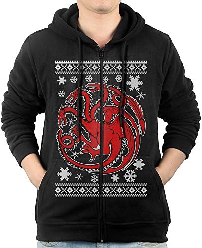 LetBiBi Hoodie Sweatshirt Men's Game Of Thrones Merry Christmas Long Sleeve Zip-up Hooded Sweatshirt Jacket Black